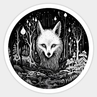 White fox in the forest ink surrealistic Sticker